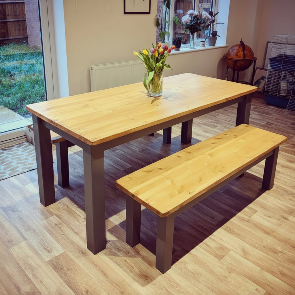 Chunky Farmhouse Dining Table & 2 Chunky Bench Set