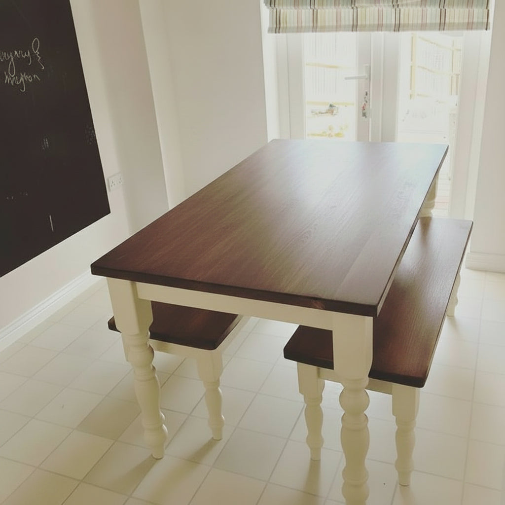 Curvy Farmhouse Dining Table with Benches