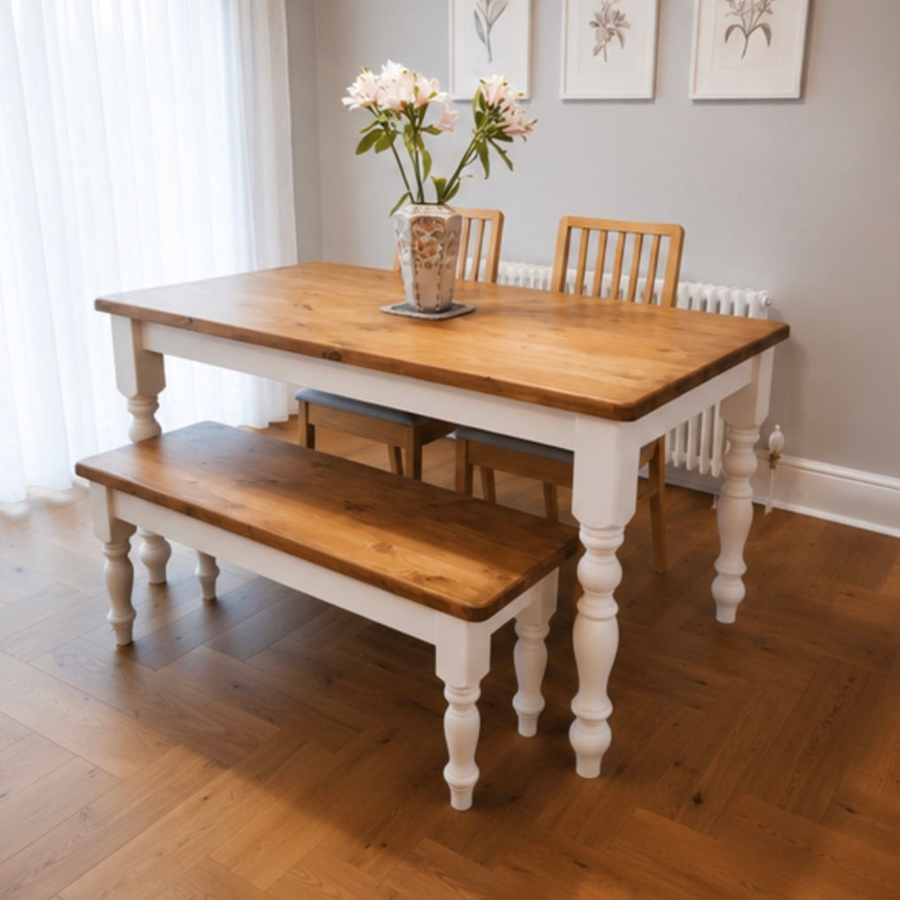 Curvy Farmhouse Dining Table and Bench