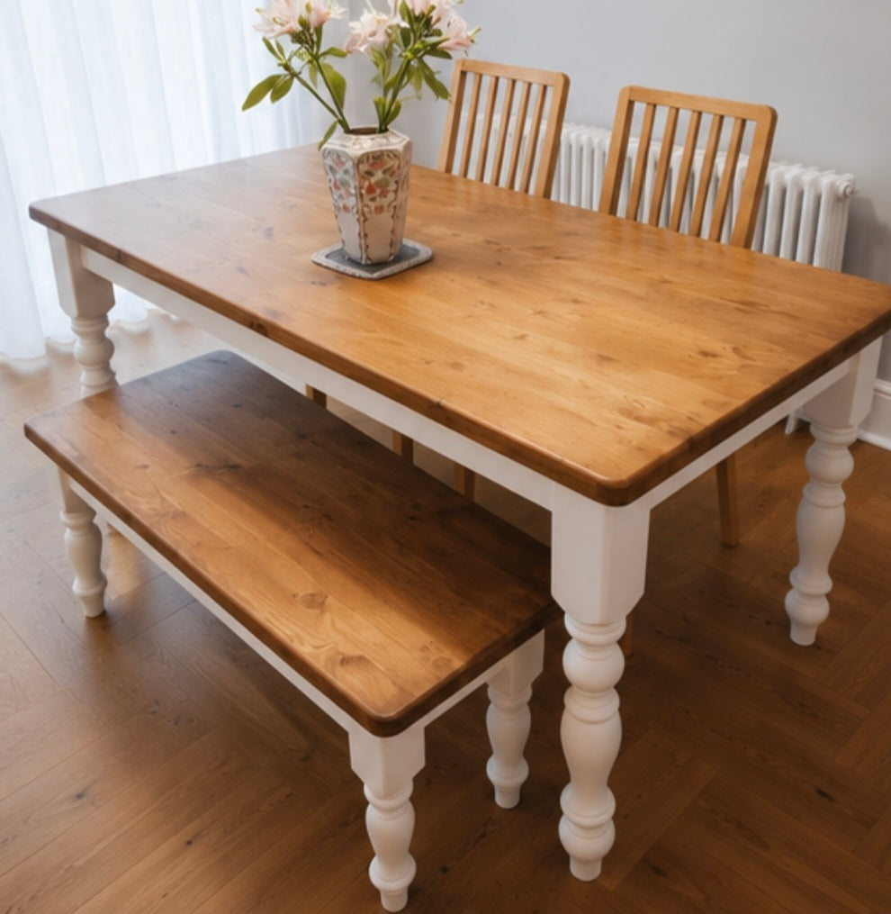 Curvy Farmhouse Dining Table and Bench