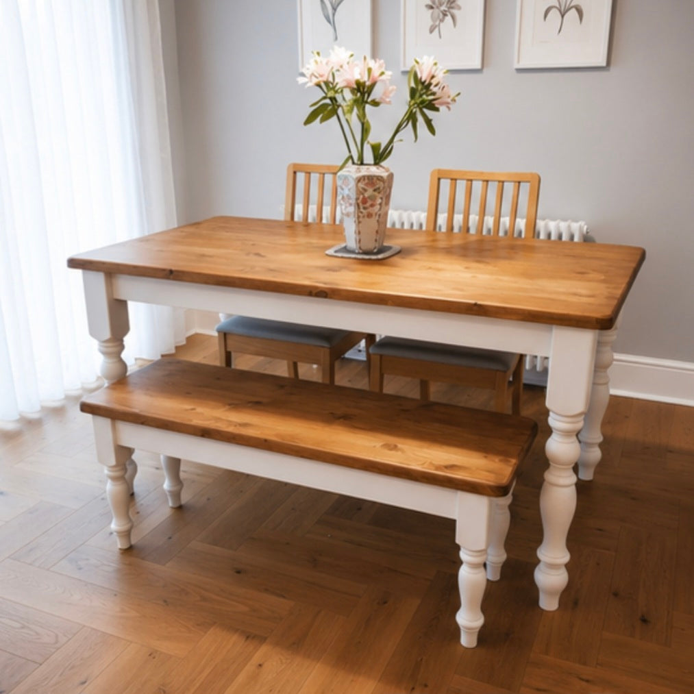 Curvy Farmhouse Dining Table and Bench