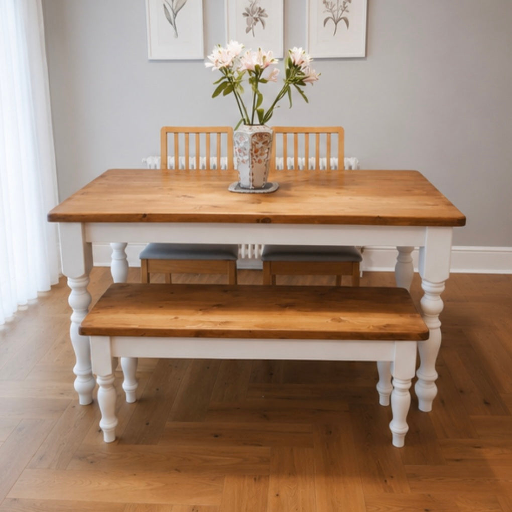 Curvy Farmhouse Dining Table and Bench