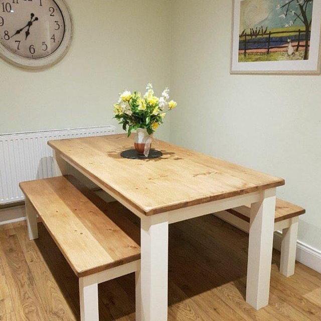 Chunky Farmhouse Dining Table & 2 Chunky Bench Set