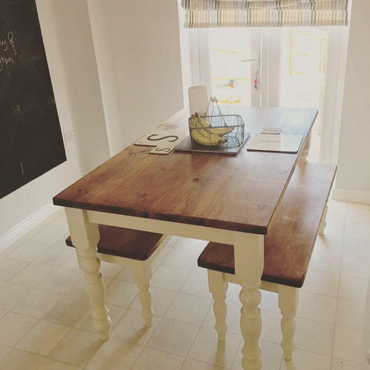 Curvy Farmhouse Dining Table with Benches